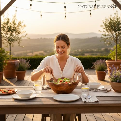 Melvvi Large Wooden Salad Bowl Set with 2 Serving Utensils | 12" Acacia Wood Bowls for Food | Great Mothers Day gift (Natural Set of 3) by Melvvi - Used condition - Image 8