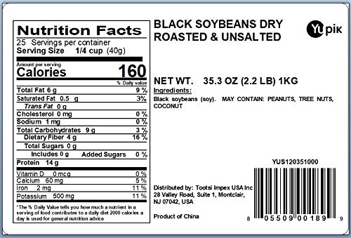 Yupik Soya Beans, Dry Roasted Unsalted Black, 2.2 Lb #TOP1