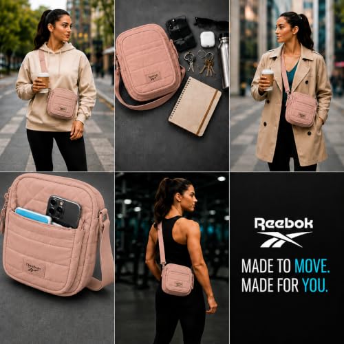 Image of Reebok Womens Crossbody Bags - Lightweight Sling Cell Phone Purse, Quilted Small Crossbody Bags Women