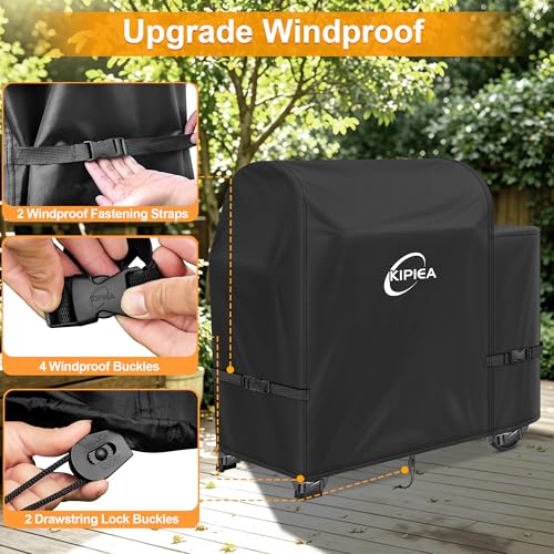 Image of Kipiea 600D Pellet Grill Cover for Weber Searwood XL 600 & Smoque XL, Waterproof BBQ Smoker Cover, UV Resistant, No Tear, No Fading
