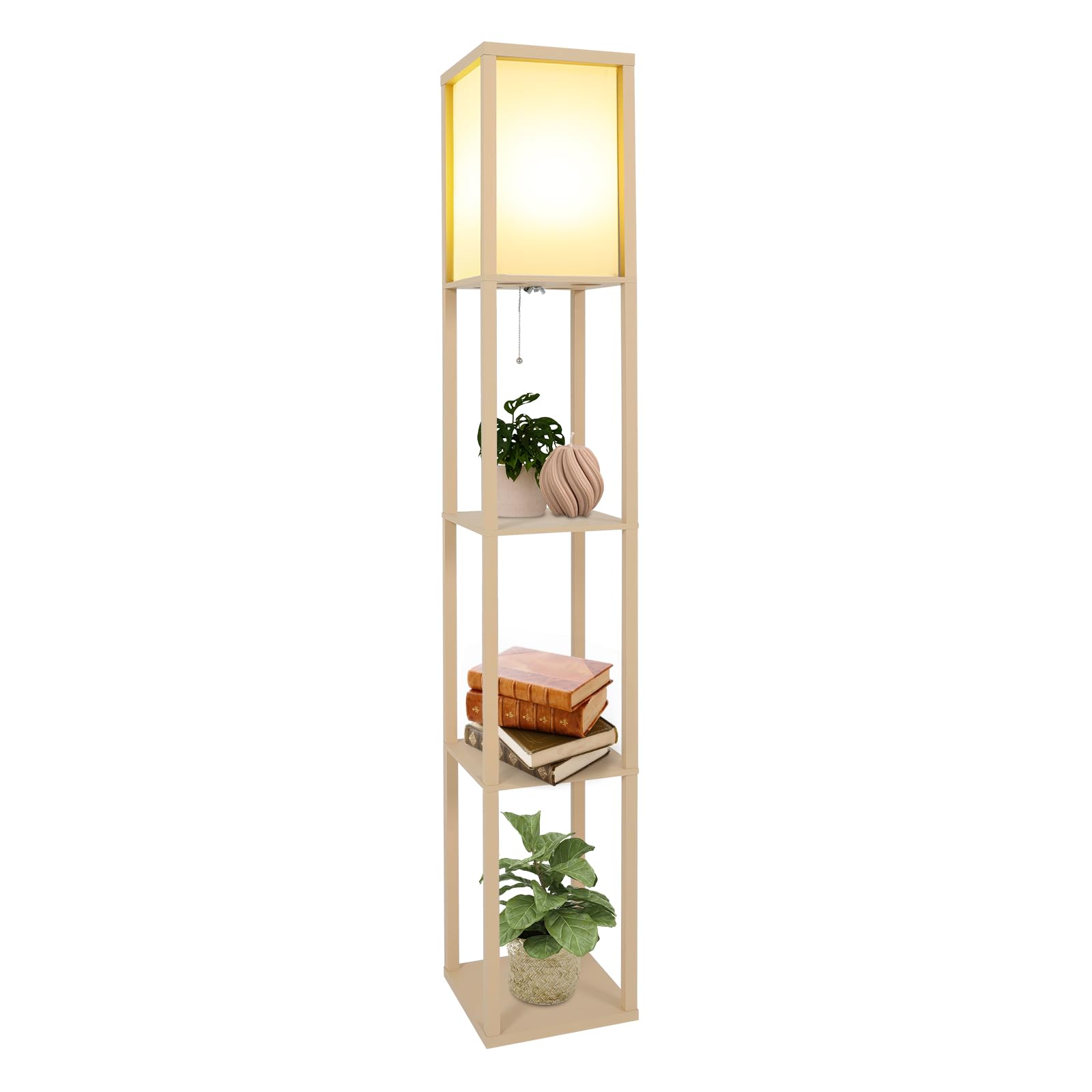 YU YUSING Lámpara de Pie con 3 Estantes, Lámpara Salón 160cm, 4 Capas con Enchufe E27, Lámpara de Lectura Madera para Sala Estar, Dormitorio, Iluminación Interior, Decoración Hogar, Amarillo