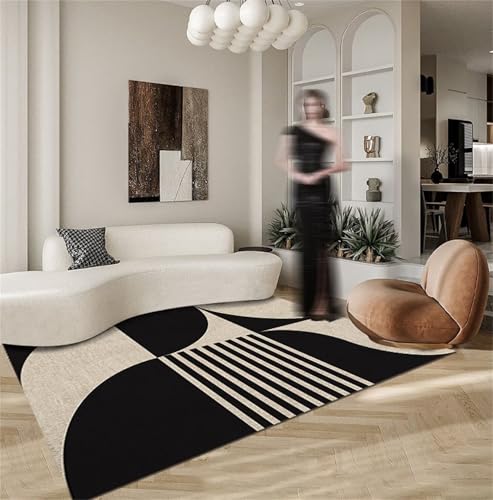 SUNYRDSM Alfombra Alfombra Habitacion Bebe Diseño geométrico Decorativo Moderno de líneas Grises y Negras de fácil Cuidado. 180X270CM