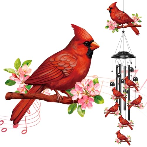 YHmall Cardinal Gifts for Women 35 in Wind Chimes for Outside Mothers Day Gardening Gifts for Mom Colorful Metal Memorial Wind Chime Cardinal Decor for Home Yard Patio Garden Outdoor