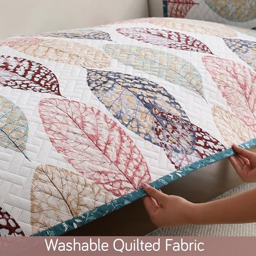 Image of HOKIPO 'HomeHues Series' Printed Quilted Sofa Seat Mat for 1 Seater Sofa with 2 Armrest Covers with Pockets, Multicolor Linden Leaf (IN-806-D7 + IN-814-D7*2)