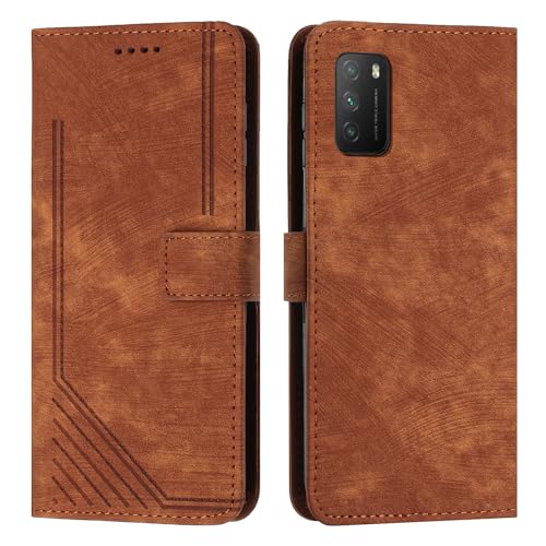 Étui Xiaomi Poco M3 marron avec dragonne et porte-carte intégré