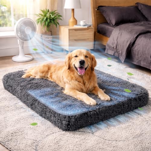 Image of ZEXSAZONE High-Density Rebond Foam Cooling Dog Bed for Summer | 90 x 60 CM Large Soft Rectangular Pet Bed | Washable Thick Cushion with Anti-Slip Bottom | Indoor Use (Large, Grey)