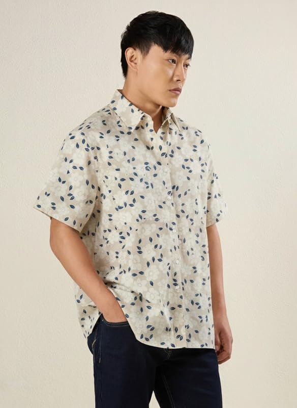 Image of MARK & ALBERT Men's Half Sleeve Linen Slim Fit Shirt