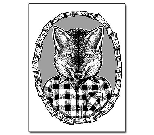 Poster Illustration - Fuchs in Flanell - Schwarz Weiss Hipster Fox Typografie Poster Illustration - Fuchs in Flanell - Schwarz Weiss Hipster Fox Typografie