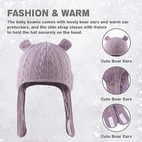 OMUKY Baby Knitted Hat Toddler Girls and Boys Cute Bear Ears Soft Warm Earflap Beanie for 0-24 Months3