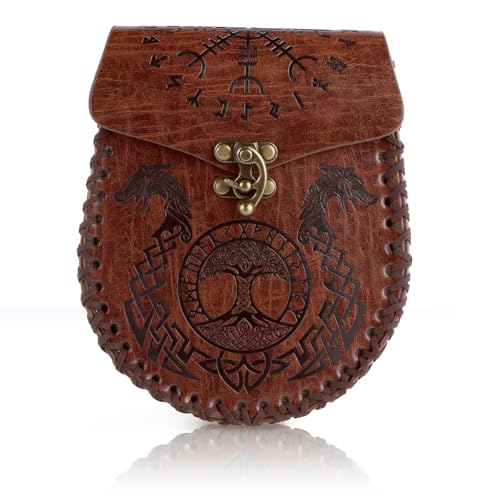 JTgugu - JTgugu Ceinture avec Embossage Nordique Vintage Sac Latéral en Simili Cuir Médiéval Sac à Taille Portable en Cuir PU Accessoire de Costume de Pirate Cosplay pour Hommes et Femmes