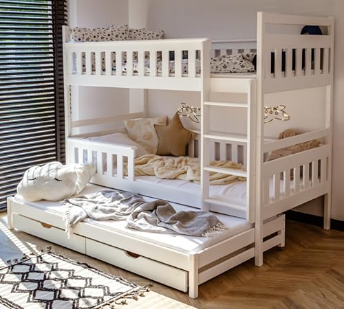 Kids Collective Hochbett 90x200 mit Ausziehbett Etagenbett mit Ausziehfunktion, Zwei Schubladen, Lattenrost, Rausfallschutz, umbaubar in DREI Einzelbetten, Vollholz massiv in Weiss 4.-18. Lebensjahr Kids Collective Hochbett 90x200 mit Ausziehbett Etagenbett mit Ausziehfunktion, Zwei Schubladen, Lattenrost, Rausfallschutz, umbaubar in DREI Einzelbetten, Vollholz massiv in Weiss 4.-18. Lebensjahr