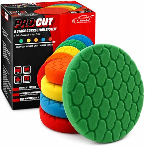 Xtremeauto Pro Cut 5 Stage Car Polishing Pad Set Foam Buffing Pads Kit for DA & Rotary Polishers Car Detailing Cutting Polishing Finishing Pads (5 Inch)