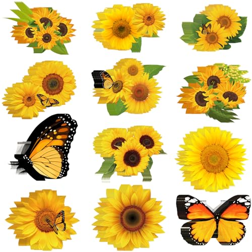 Seajan 200 Pcs Summer Sunflower Decoration Summer Bulletin Board Flower Cutouts Butterfly Flowers Accents Sunflower Bulletin Board Decorations for Birthday Party Teacher, 5. 5 x 5. 5 Inch
