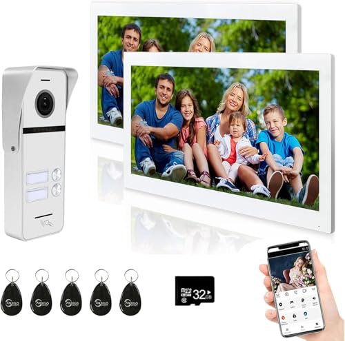 ANJIELO SMART Przewodowy i bezprzewodowy system wideodomofonowy, 2 jednostki 10-calowy monitor dotykowy, bezprzewodowy dzwonek wideo WiFi, odblokowanie 3 w 1, dwukierunkowy dźwięk, czarno-biały (biały