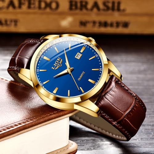 Image of LIGE Fashion Mans Wristwatch Date Luminous Dress Watch for Man Stylish Waterproof Quartz Wrist Watch Stylish Leather Watches for Men