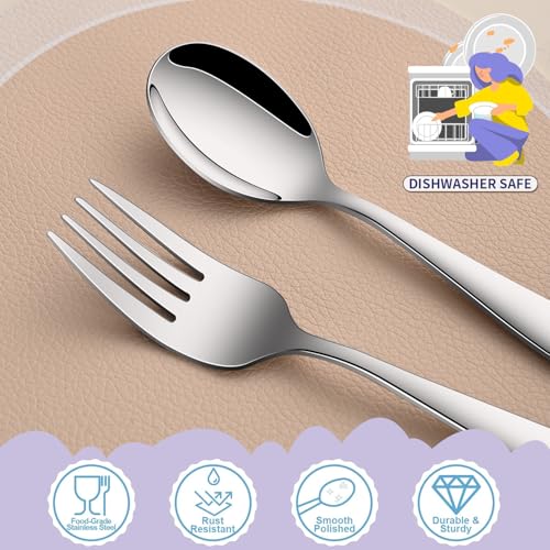 Image of DEHOV Toddler Eating Utensils Set,Set Of 12 Food Grade Stainless Steel Silverware Sets For Kids,Dishwasher Safe Children Small Metal Spoons And Forks Flatware Sets