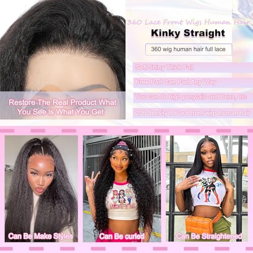 Hogu 360 Lace Front Wigs Human Hair Kinky Straight Wig Yaki Straight Human Hair Wig 200 Density Hd Lace Front Wigs Human Hair 360 Wig Human Hair Full Lace For Black Women Natural Color 24Inch thumb #2