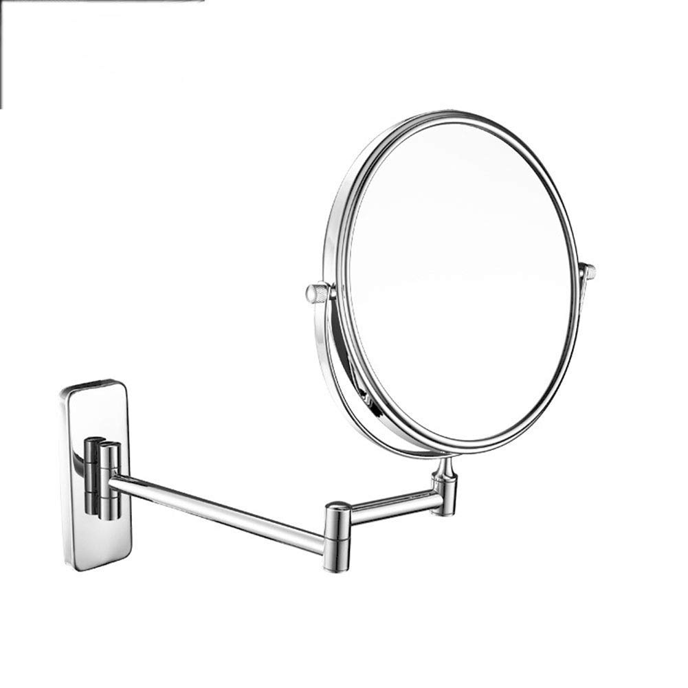 JCAKES Specchio for trucco a parete Ingrandimento 3X,Specchio cosmetico da bagno a due lati Premium 8'',Girevole a 360 gradi,Senza luce,Braccio estensibile,Rotondo (Color : Sliver)