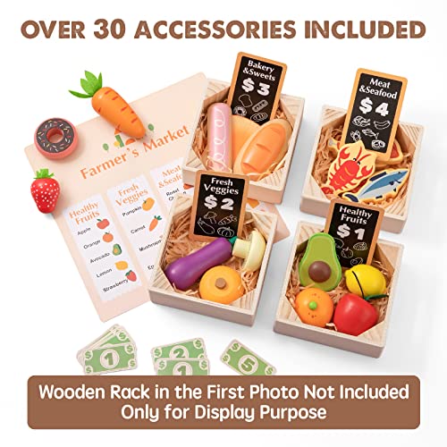 Image of Tiny Land 43 Pieces Wooden Play Food Sets for Kids Kitchen