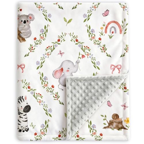 HOMRITAR Floral Animals Baby Blanket for Boys Girls with Dotted Backing