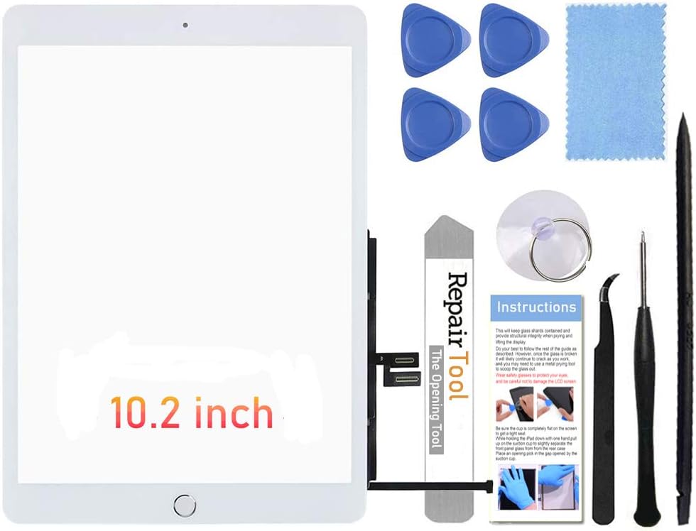 for iPad 7th/8th Generation Screen Replacement Digitizer 10.2"(A2197,A2198,A2200,A2270,A2428,A2429,A2430),for iPad 7/8 Screen Replacement Parts(NO LCD),+Home Button+Pre-Installed+Repair Tools(White)