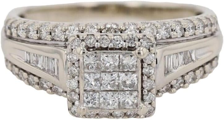 J.C 2.50 Ct Princess Cut Simulated Diamond Cluster Engagement Ring 14K White Gold Plated