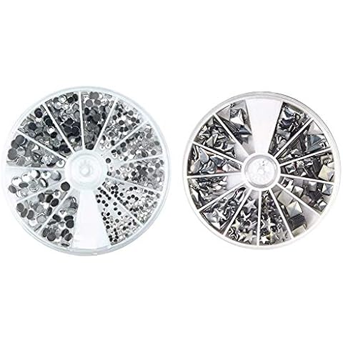 Rayher 15130801 Hotfix Strasssteine aus Glas, 2-5 mm ø gemischt & 38643606 Hotfix Metall-Nieten Cover