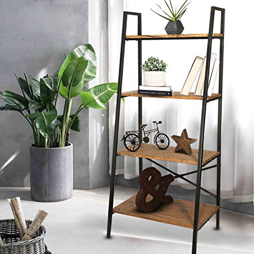 Blissun 4 Tiers Ladder Shelf, Vintage Bookshelf, Storage Rack Shelf for Office, Bathroom, Living Room