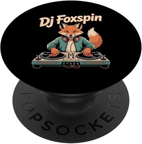 DJ Foxspin - Tocadiscos retro de Fox Music Producer Scene PopSockets Adhesivo PopGrip disponible en Yaxa Costa Rica