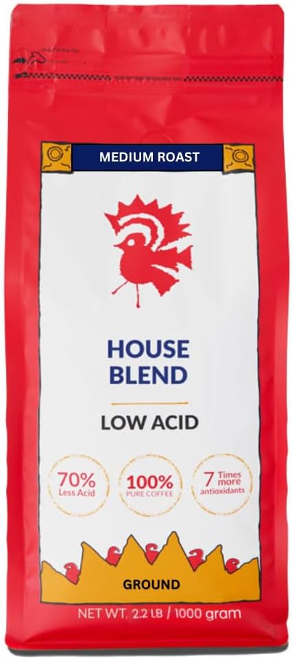 Puroast Low Acid Coffee Ground | House Blend Ground | Medium Roast | High Antioxidants & High pH |No Bitter Aftertaste | Reduced Heartburn & GERD | Suitable for Cold Brew - 2.2 LB
