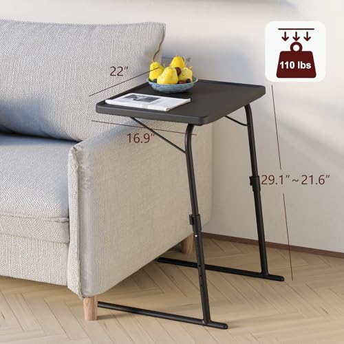 Image of Max TV Tray Table, Adjustable Large TV Dinner Tray on Bed & Sofa, Comfortable Folding Dinner Laptop Table for Eating with 6 Height & 3 Tilt Angle Adjustments (Black, 2 Pack)