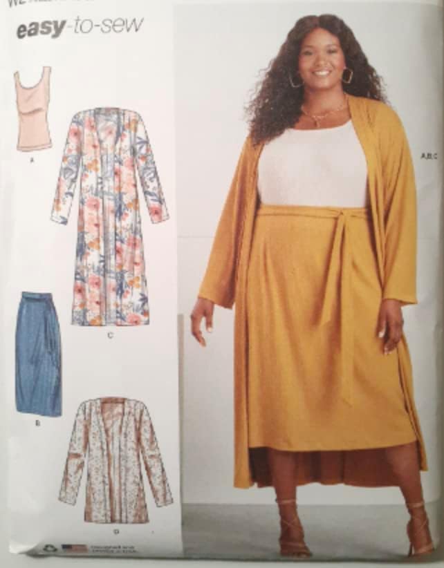 Simplicity R11694 Top de punto, cárdigan y falda de punto para mujer, patrón de costura tamaño W3 (30W-38W)