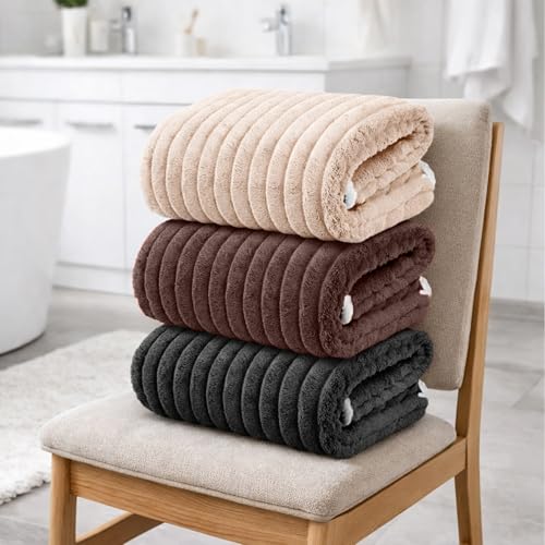 Image of MAXOSHINE Microfiber Towels for Bath-Stripes Bath Towel for Men and Women-Soft Coral Fleece Zero Twist Towel with Hook 400 GSM Quick Dry Super Absorbent-70 x 140 cm (3, Multicolour 1)