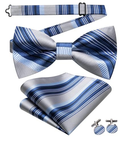 Image of Hi-Tie Bow Ties for Men Pre-Tied Pocket Square with Cufflinks Mens Bowtie Sets for Wedding Formal Party
