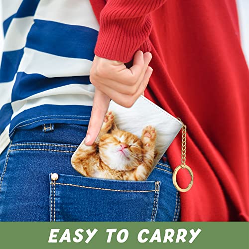 Image of Aiawoxc Credit Card Holder for Women, Small RFID Wallet Slim Leather Card Organizer Case with Zipper and Keychain, Cute Cat