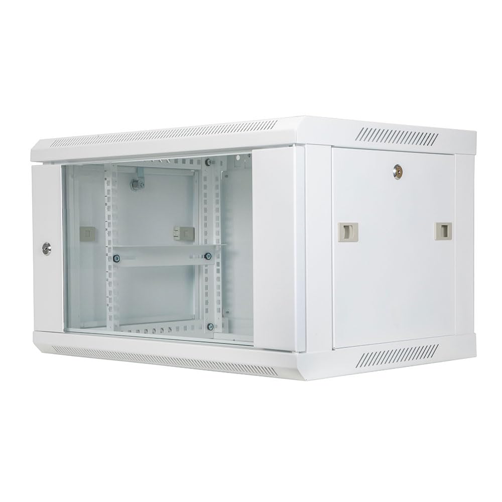 NavePoint 9U Network Cabinet with Glass Door – 9U Wall Mount Server Cabinet White 19” Rack for IT Equipment, AV Devices, Networking Equipment –17” Deep Server Rack Enclosure