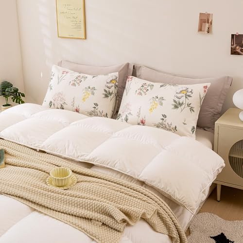 Image of ECOCOTT Floral Pillowcases King Size Set of 2, 100% Washed Cotton Pillow Cases with Envelope Closure, Vintage Botanical Flower Printed Pillow Covers