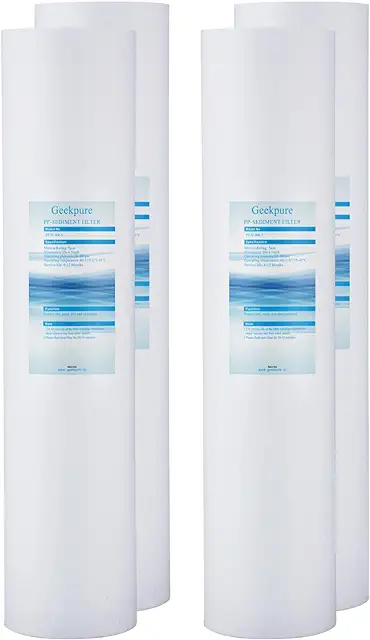 Geekpure 20" PP Sediment Filter Cartridge, 5 Micron, Pack of 4
