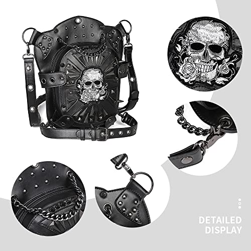 Bolso de pierna steampunk con correa ajustable y calavera de cuero para moto 4