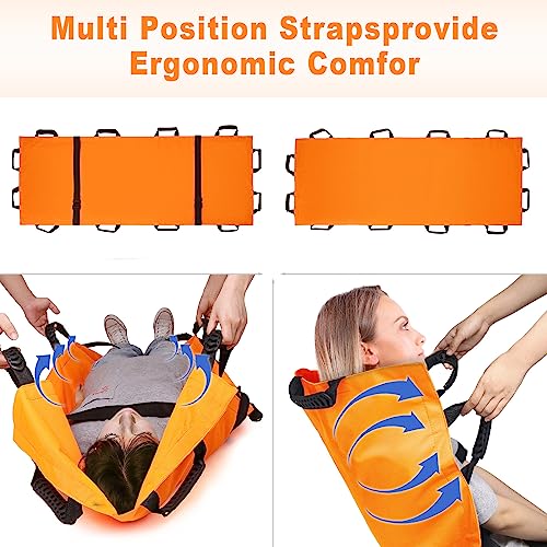 Botuwase Portable Transport Stretcher with 12 Handles,Dog Stretcher & Gurney with Carrying Bag Patient Animal Mover Travel Size Emergency Casualty Evacuation-Capacity 400lbs(Orange)