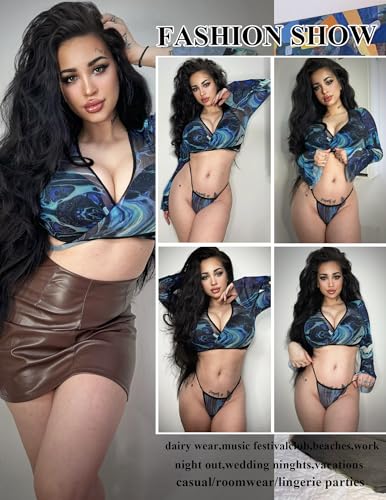 Image of Avidlove Sheer Cardigan for Women Mesh Shrug Bolero Y2K Tie Front Tops Rave Outfits Short Shawl Top with Free G-String