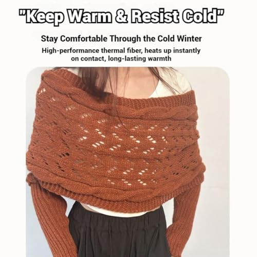 Women's Knitted Double Sleeve Scarf, Sweater Scarf with Sleeves, Hand Scarfs Cable Crochet Multifunctional Shawl3