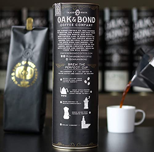 Espresso Bourbon Barrel Aged Coffee, Colombia & Brazil Blend, Whole Bean Arabica, Dark Roast w/ Chocolate, Black Cherry, Toffee, Rich Kentucky Bourbon & Oak Flavors by Oak & Bond Coffee Co. – 10oz. - Thumbnail 4