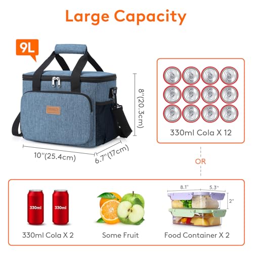 Image of Lifewit Medium Lunch Bag, Insulated Lunch Box, Soft Cooler Cooling Tote for Adult Men Women, Light Blue 12-Can (9L)