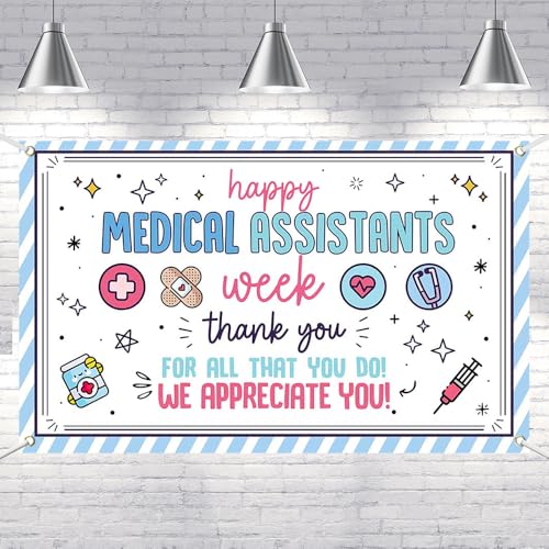 Lofaris Banner 70.8x43.3 Inch - Happy Medical Assistants Week Thank You Banner, Polyester Appreciation Sign for Clinics, Hospitals, Healthcare Teams