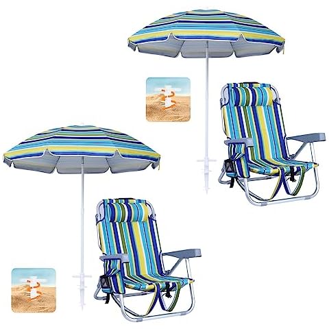 WGOS Beach Chair, Beach Chair and Umbrella, Backpack Beach Chair Beach Chair for Adults with Umbrella and Cooler, Folding Chair Relining Chair for Beach, Outdoor (Set of 2) Cover