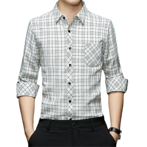 Chemise en coton lin homme de qualité supérieure avec col à revers fin et motif carreaux