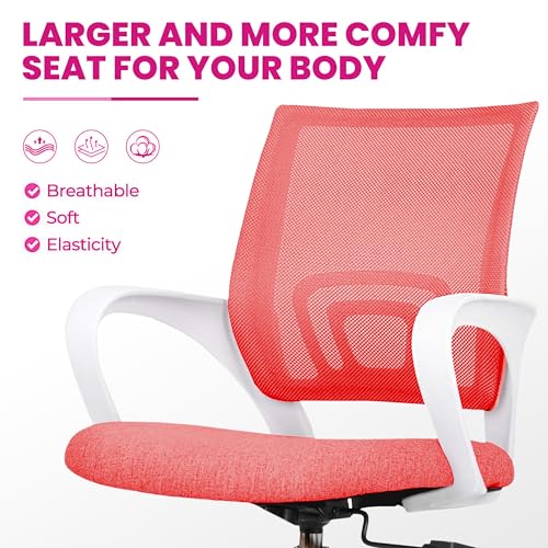 Image of Casa Copenhagen Mesh Mid Back Office /Study /Computer /Revolving /Desk Chair for Work from Home -Metal Base, Height Adjustable Seat - Cherry Red & White Handle