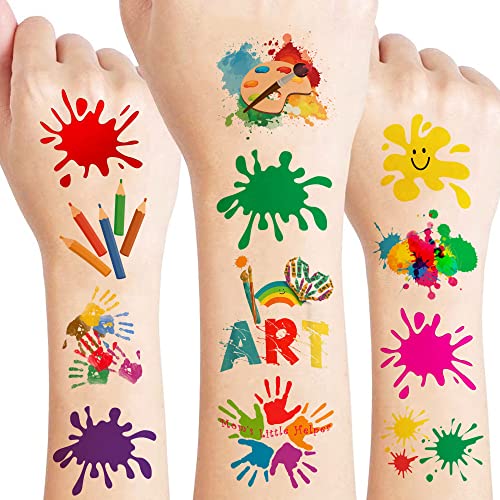 Art Temporary Tattoo Birthday Party Decorations Favors 8 Sheets (96Pcs) Tattoos Stickers Cute Party Supplies Kids Girls Boys Gifts Classroom School Prizes Themed #TOP7