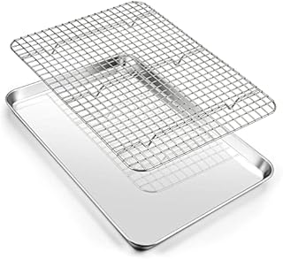 16 Inch Baking Pan with Rack Set, Joyfair Stainless Steel Oven Sheet Pan Tray with Cooling Rack, For Cookies, Bacons, Meat, Non-toxic & Heavy Duty, Rust-free & Dishwasher Safe - 1 Pan & 1 Rack